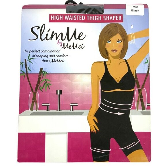 SlimMe By MeMoi High Waisted Thigh Shaper Medium Black Slimming Shorts - Picture 1 of 3